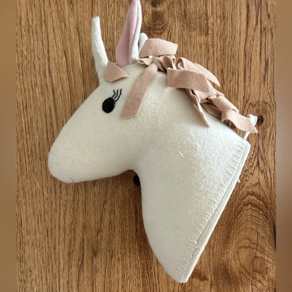 Plush Unicorn Wall Mount - Cream and Blush Fabric Decor